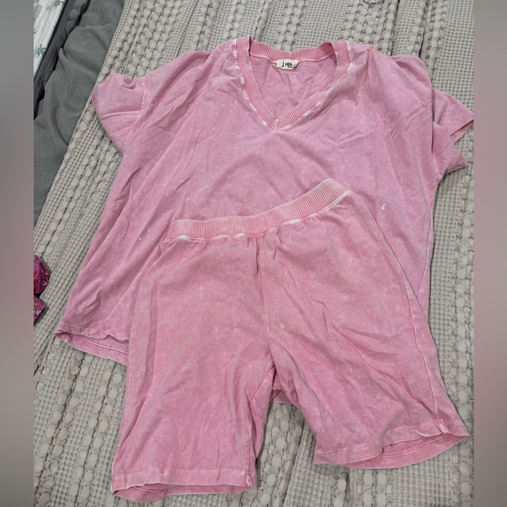 Pink V-Neck Lounge Set